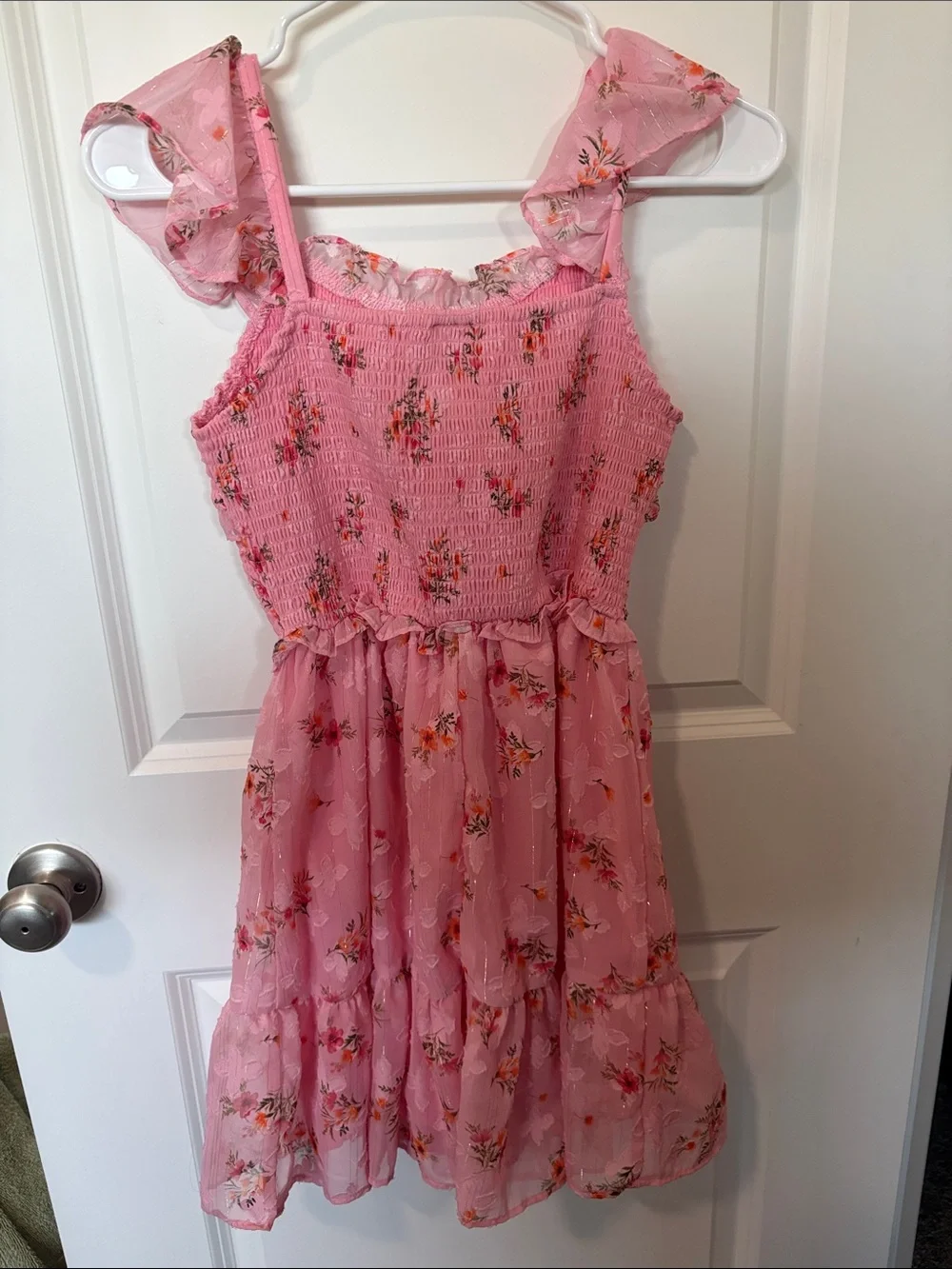 Rare Editions Pink Floral Ruffle Sundress with Smocked Bodice